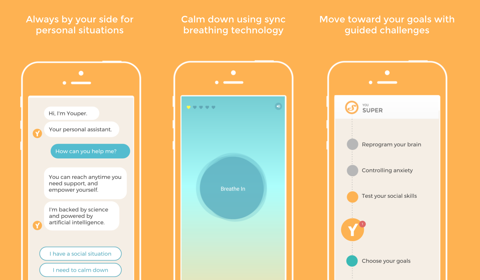 Youper is a free app available in English on the App Store and Google Play.
